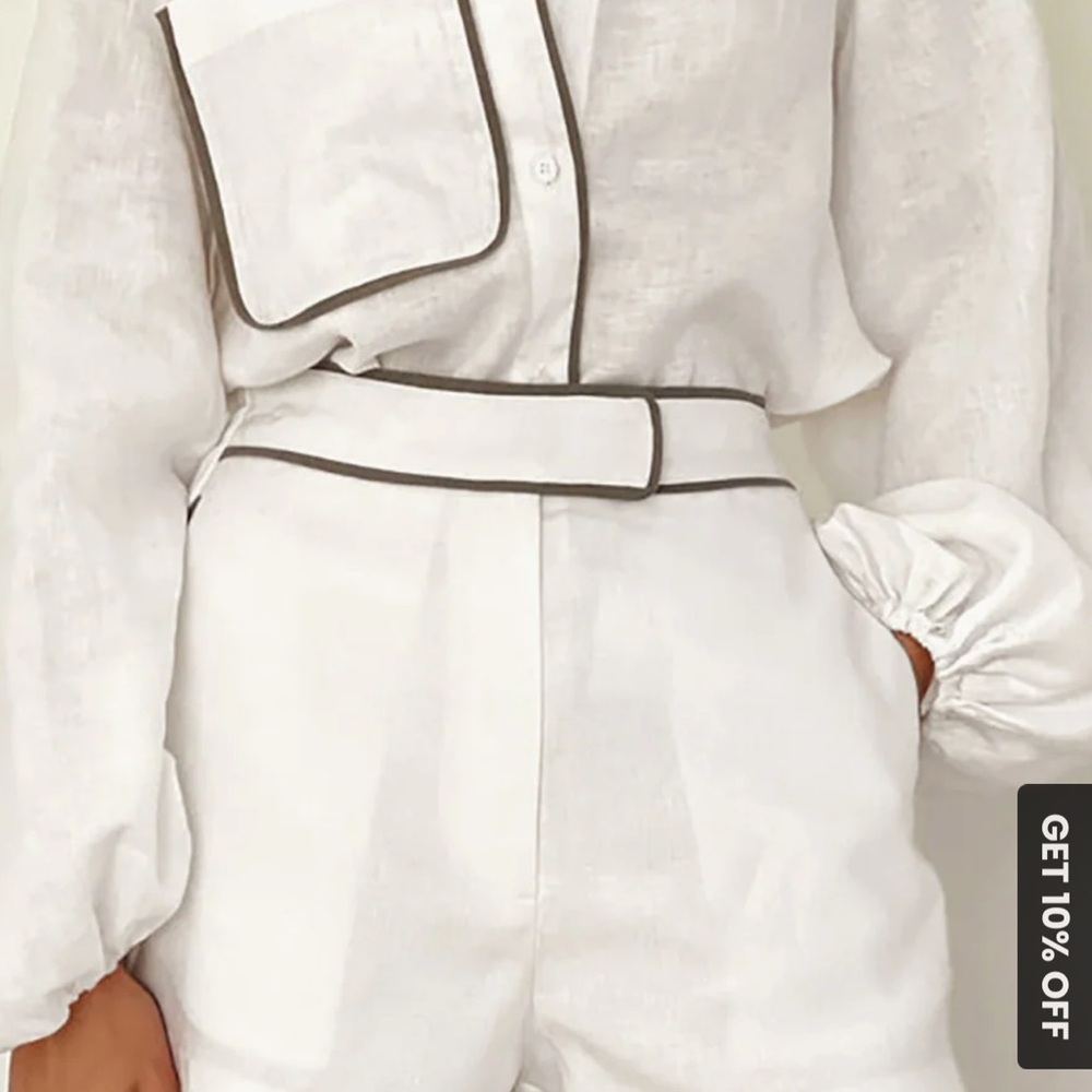 Commense Cotton & Linen Contrast Trim Two Piece Shorts Set